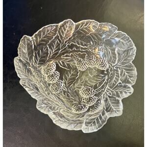 Vintage Indiana Glass Loganberry Berries & Leaves Clear Berry Bowl Candy Dish